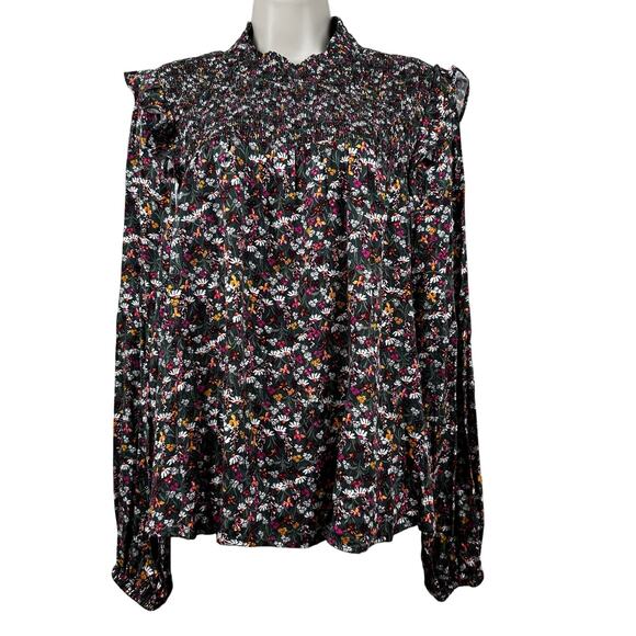 Draper James Mini Floral Ruffled Blouse Smocking Prairie Cottage Core Women's 1X - Picture 3 of 14